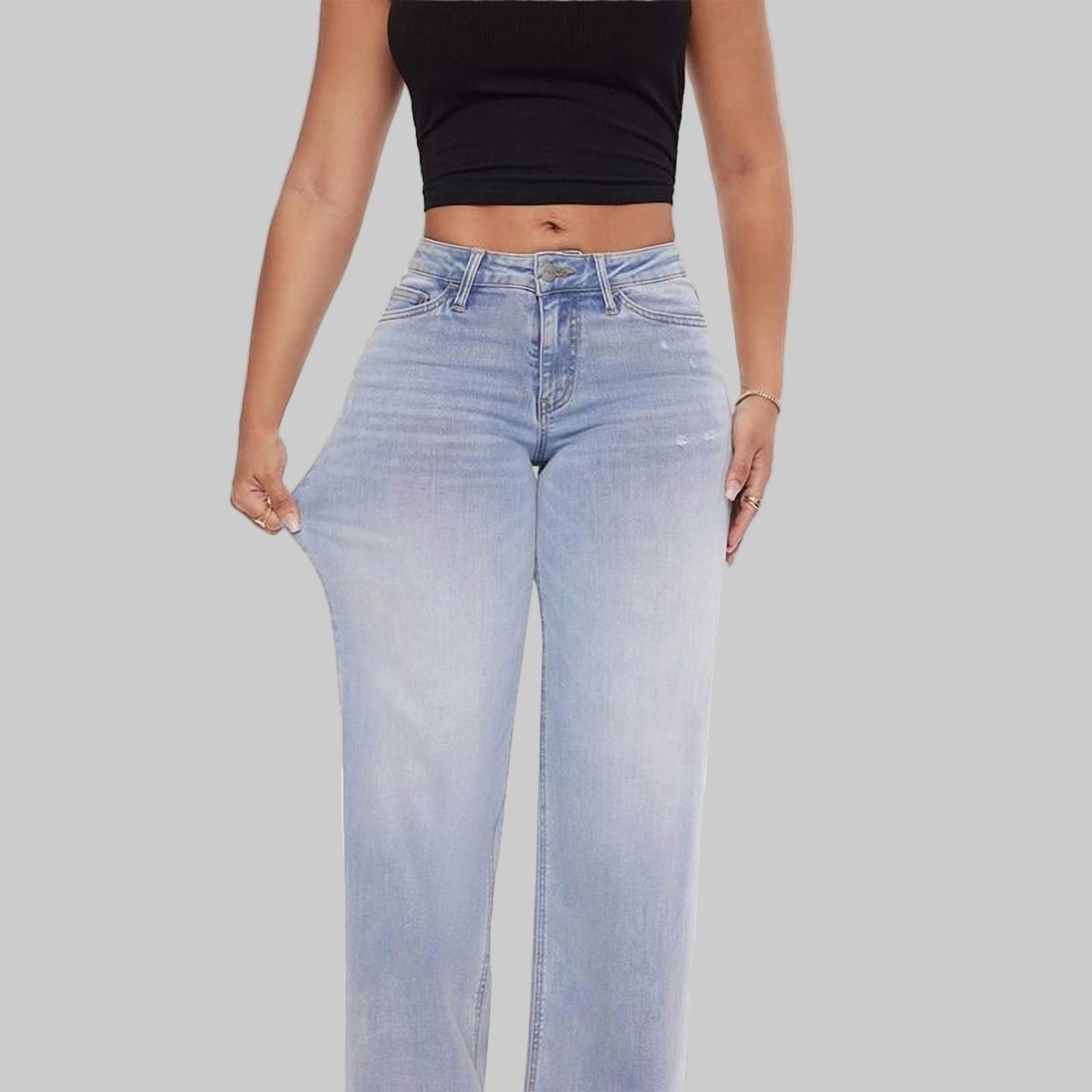 Dames Jeans Wijde Pijp Hoge Taille Stretch Vintage Denim