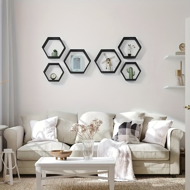 HexaWood - Set van 3 Zeshoekige Houten Zwevende Planken voor Woon- en Werkruimte