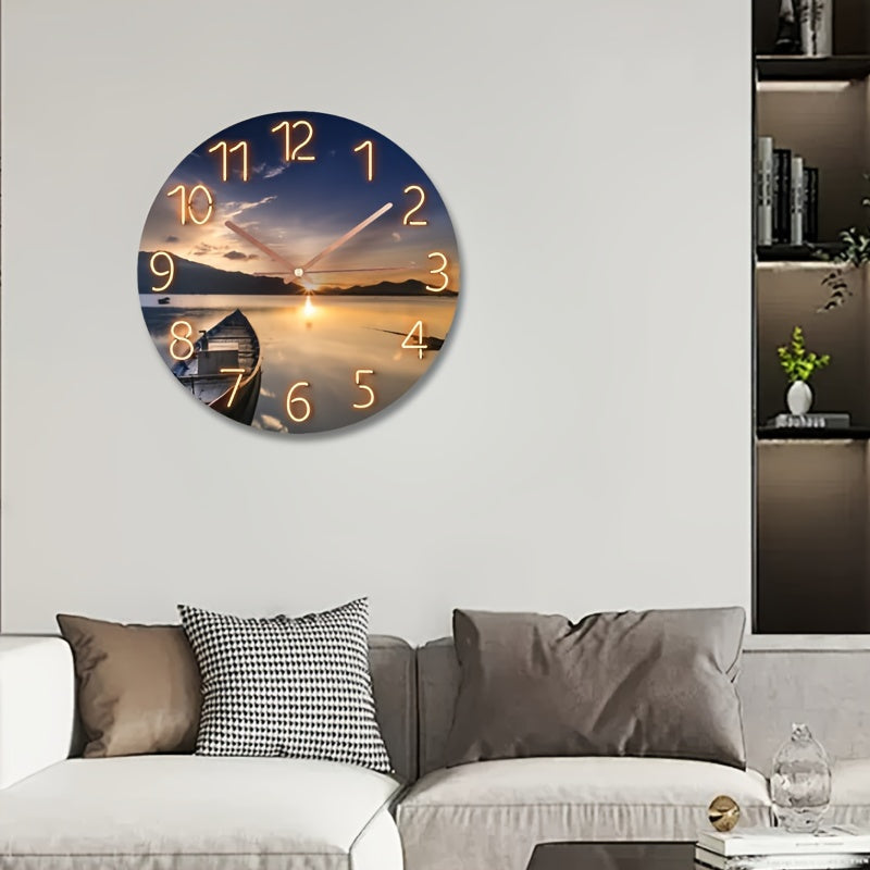 12-Inch Ronde Stille Wandklok - Glas, Modern Ontwerp