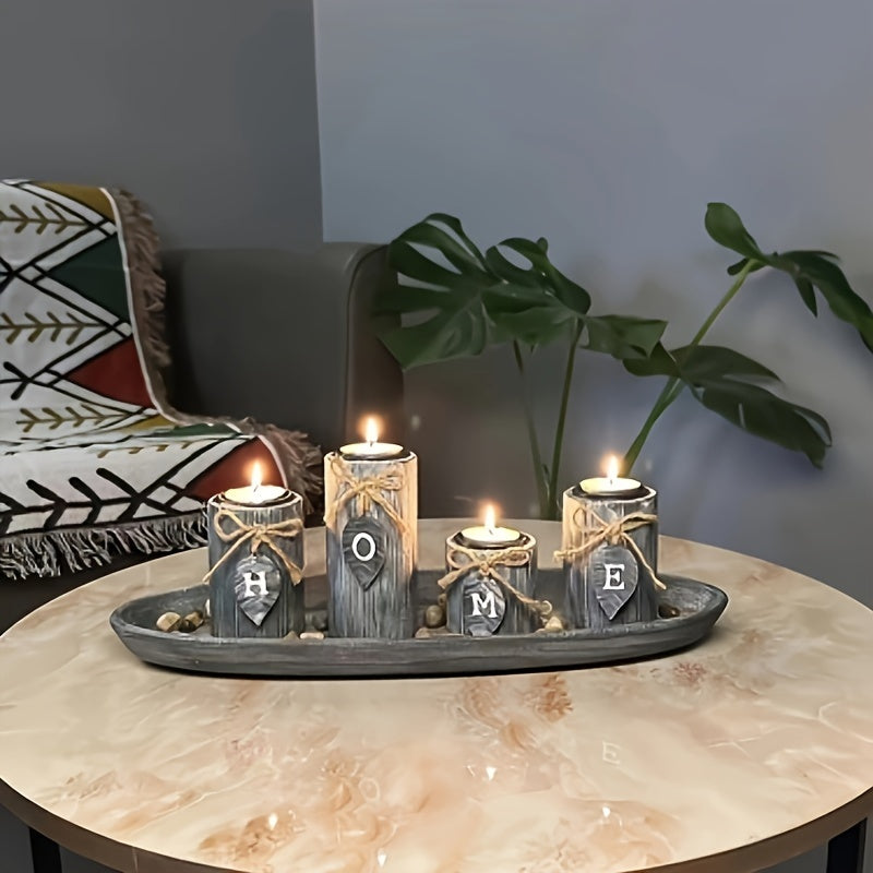 Vintage Wooden Candlestick Set - Stylish Table Decoration for Holidays and Occasions