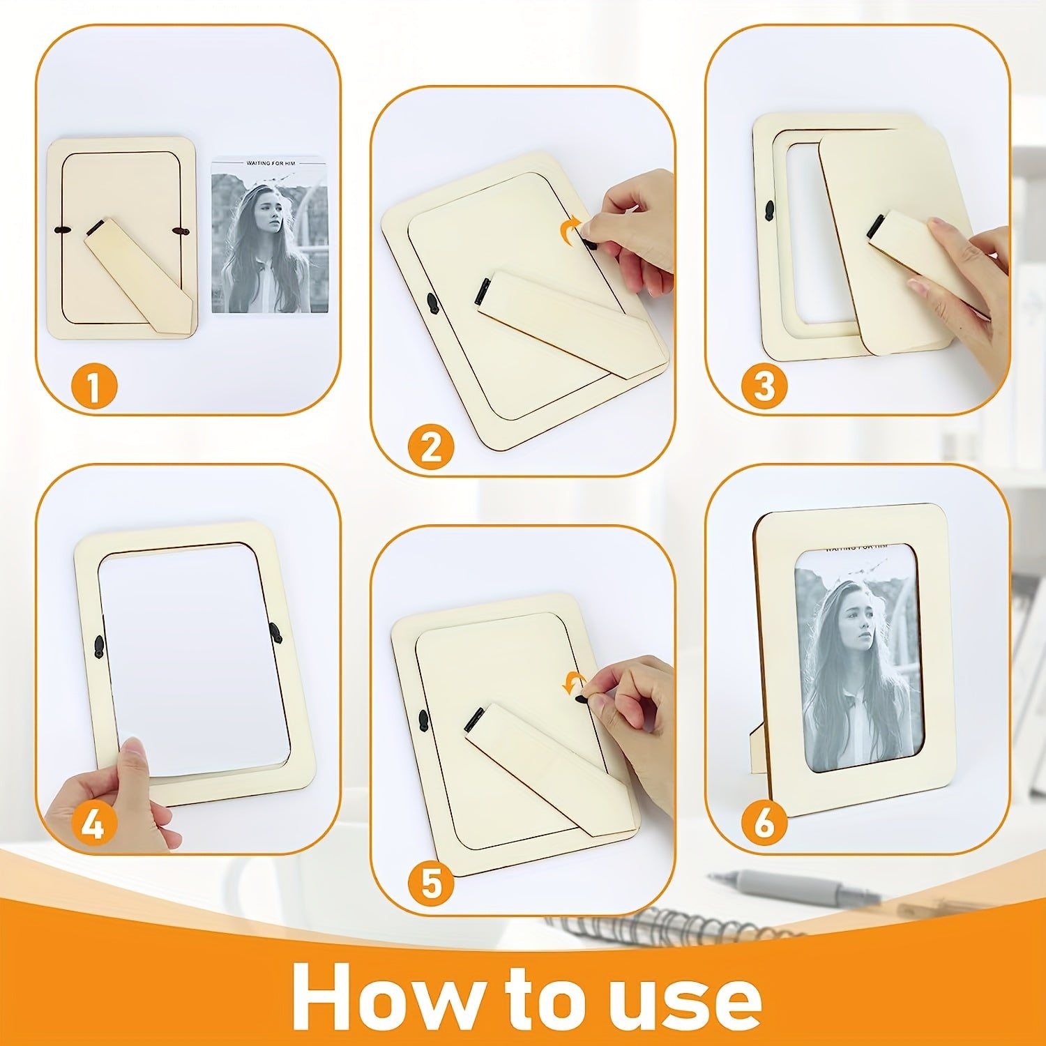 Set di 6 Cornici in Legno per Foto per Progetti Creativi Fai-da-te, Cornici in Legno Non Completate per Cartoline e Foto