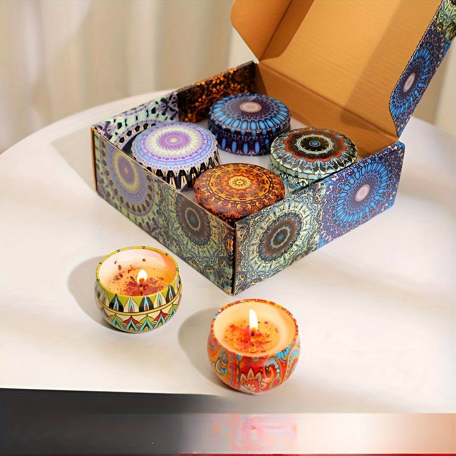 Set di Candele Profumate 4 Pezzi - Profumi Rilassanti: Gelsomino, Sandalo, Canglan, Rosa - Perfetto per Rilassamento, Yoga e Regali