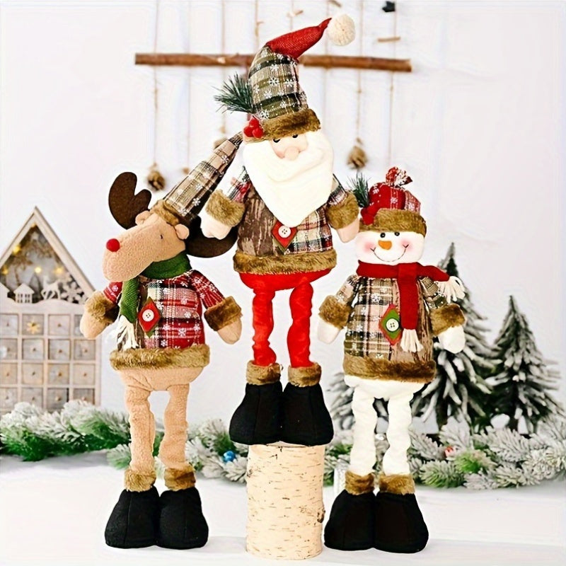 FestiveDecor - 3 Stuks Kerstversiering: Kerstman, Sneeuwpop & Eland Beeldjes