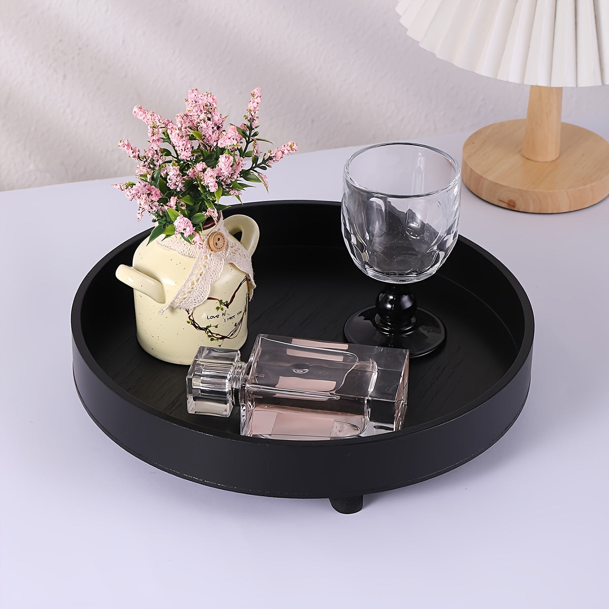 ClassicTray - Zwart Ronde Houten Dienblad | Klassiek Ontwerp voor Decor & Opslag