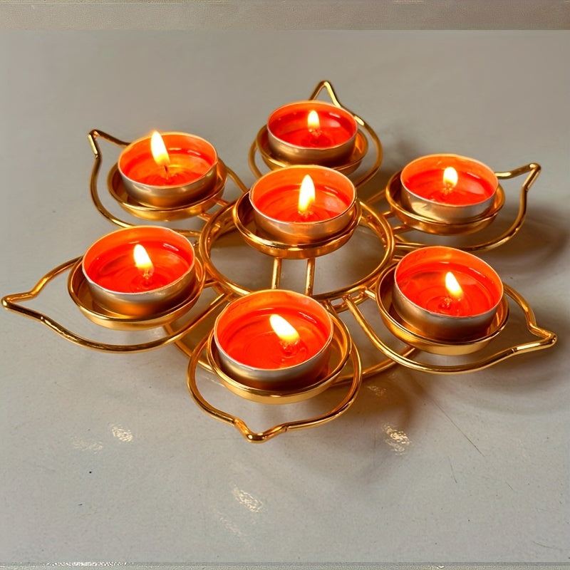 Set van 7 Metalen Theelichthouders - Lotus Bloem Ontwerp, Gelakt Tafeldecoratie
