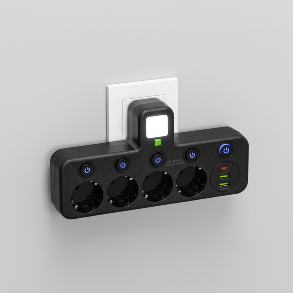 Tomada inteligente com USB e luz noturna para casa e escritório