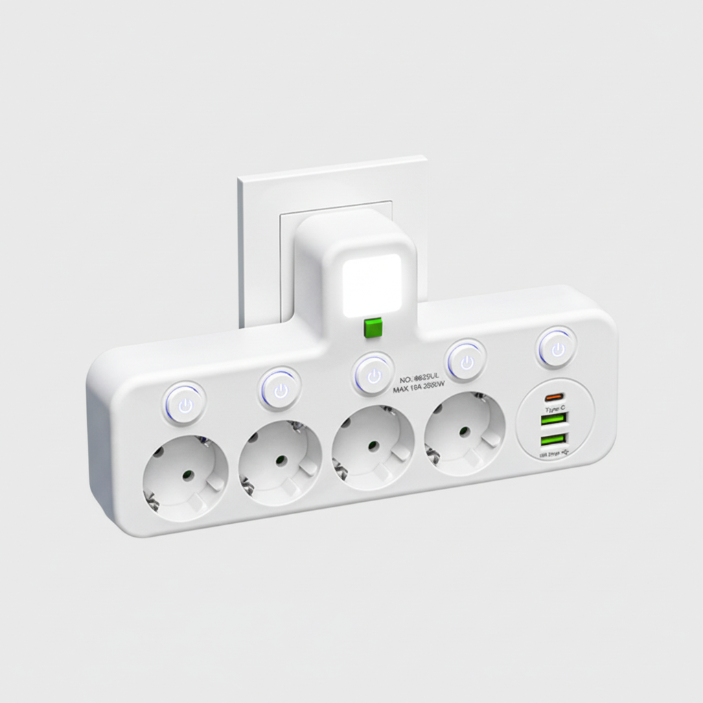 Tomada inteligente com USB e luz noturna para casa e escritório
