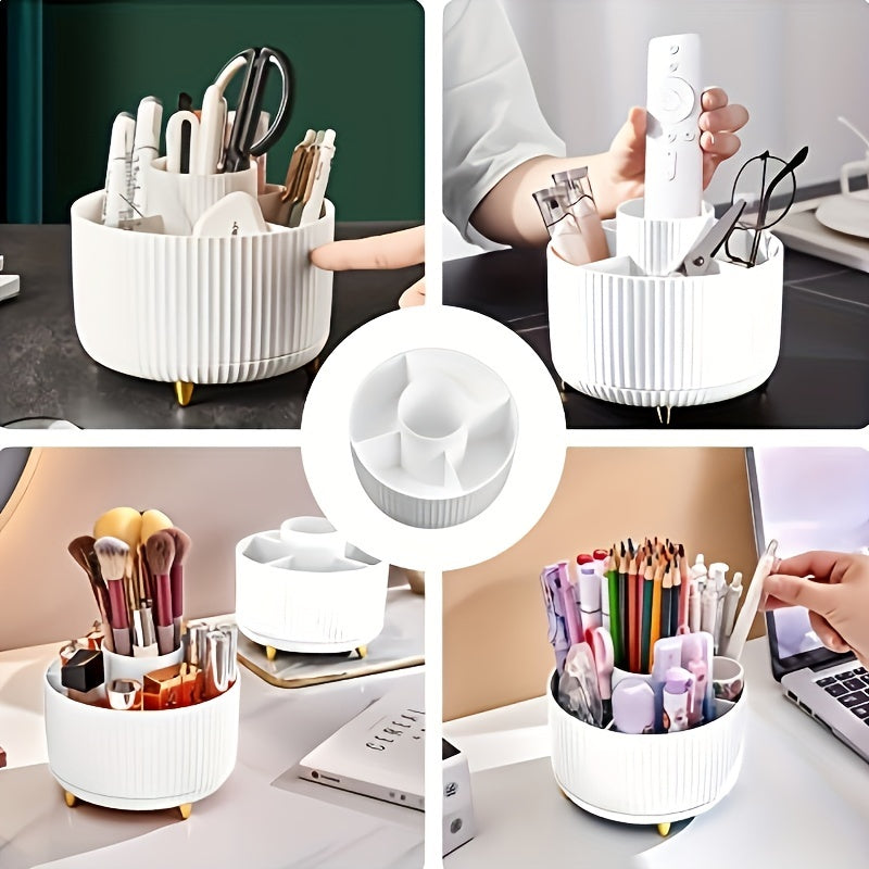 360° Rotating Makeup Organizer – Durable Plastic Cosmetic Storage Box with 5 Compartments