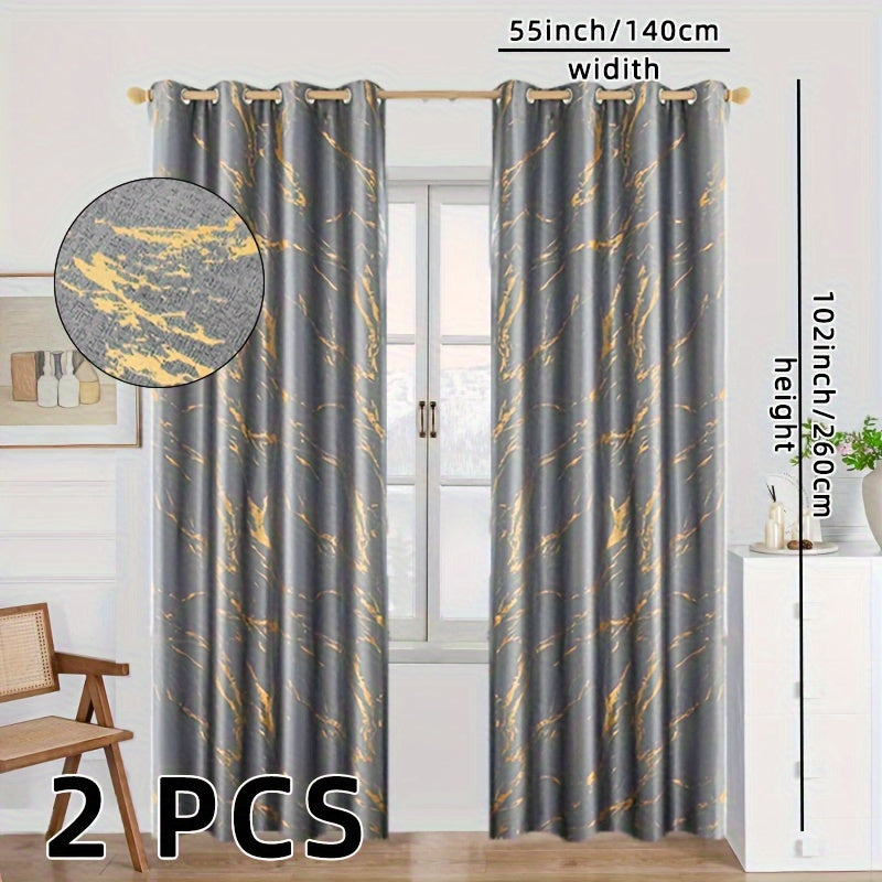 2 Stuks Gouden Folie Gedrukt Marmer Verduisterende Gordijnen - Privacy Raambekleding voor Woonkamer en Slaapkamer