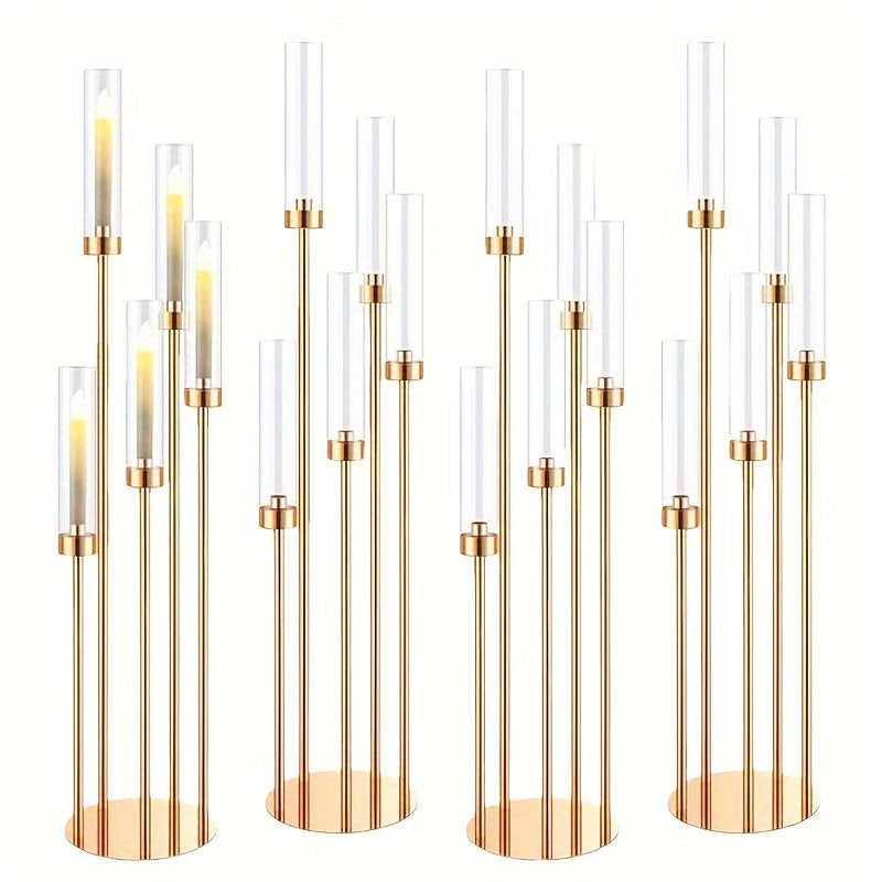 Golden metal & acrylic candlestick - 5-arm elegant table decoration for weddings and parties