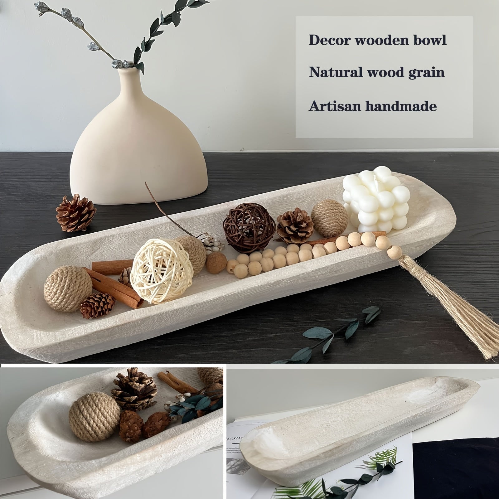 WoodServe-Deegkom - Handgesneden Houten Decoratiekom voor Tafeldecor