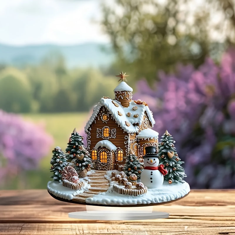 DecoGember - Acryl Gemberhuis met Sneeuwman, Moderne Kerst Tafeldecoratie