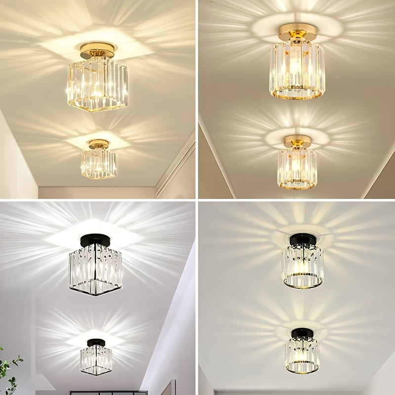 CrystalLuxe - Modern E27 LED Plafondlamp, Zwart Goud met Kristalglas