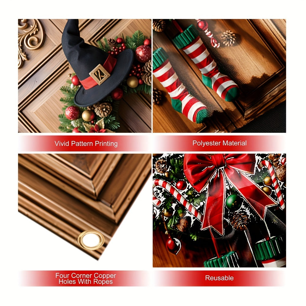Holiday Banner - Polyester Christmas Door Banner with Wreath