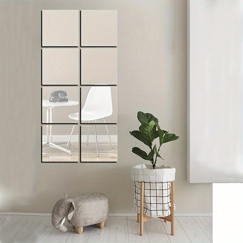 8-delige Set 3D Acryl Spiegeltegels - Breukvast, Zelfklevende Decoratie voor Woonkamer, Slaapkamer, Kantoor & Keuken