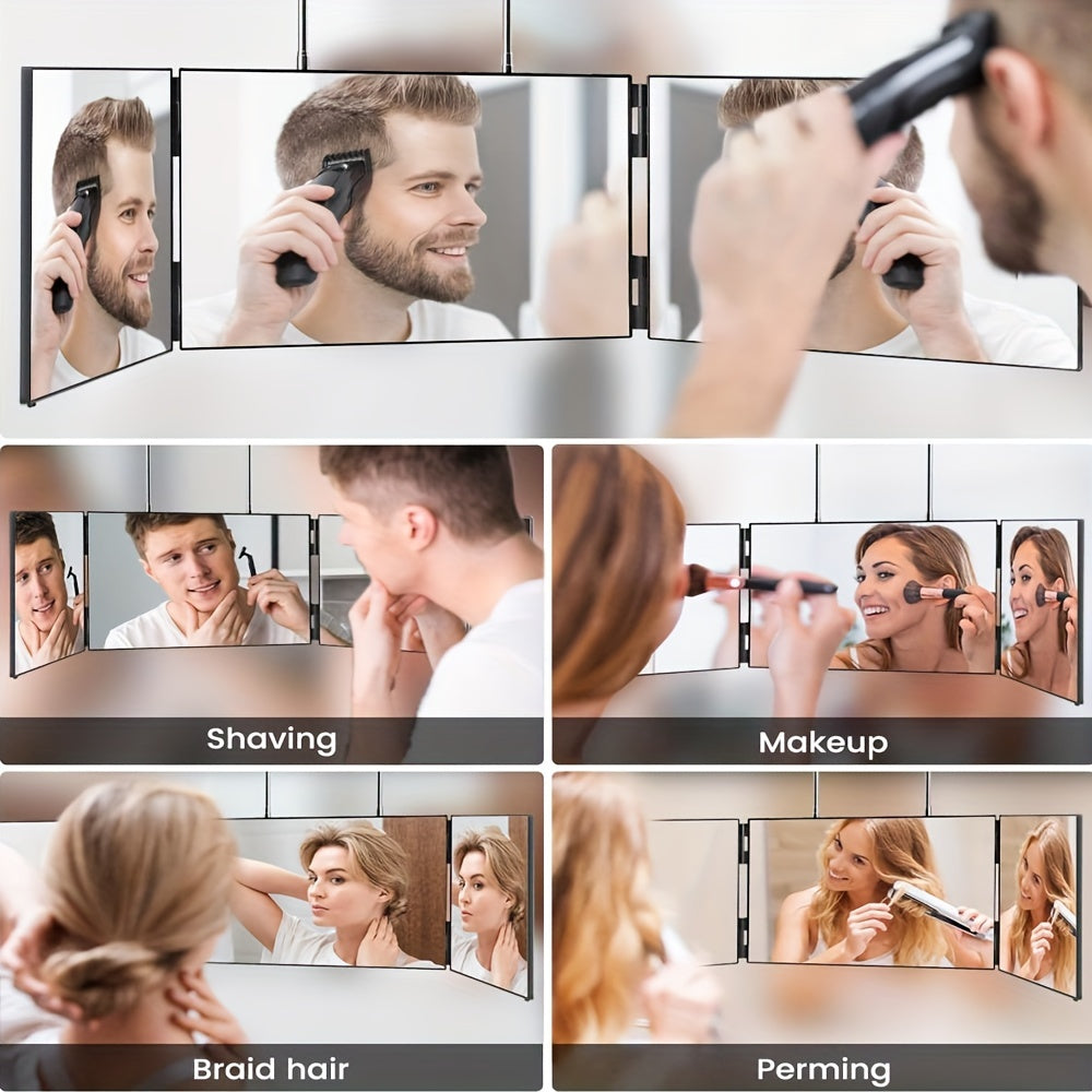 3-zijdige Spiegel voor Haar Knippen – 360° Trifold LED Make-up Spiegel met Verstelbare Hoogte, Draagbaar voor Reizen