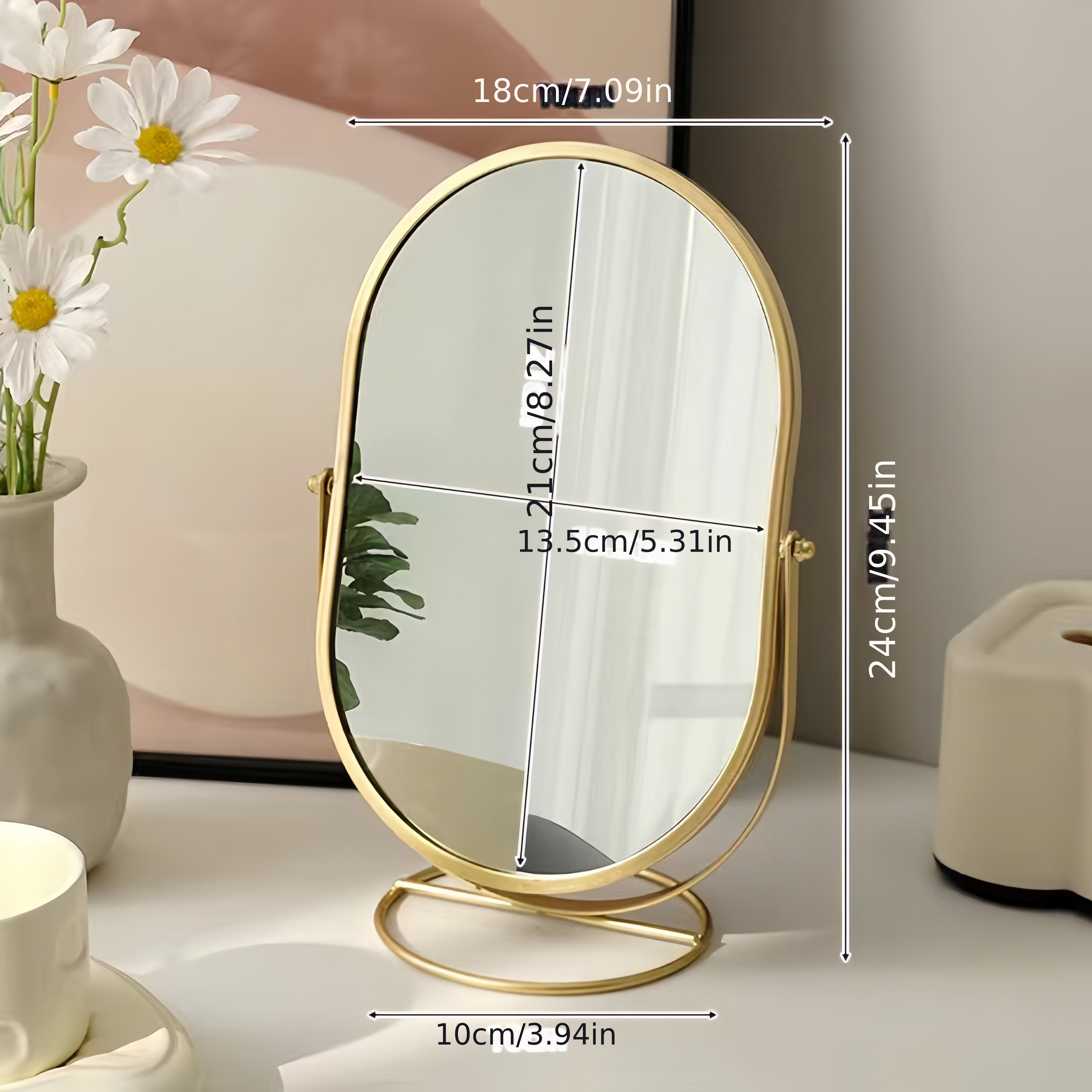 360° Roterende Make-up Spiegel – IJzeren Frame, Compact en Draagbaar, Geen Stroom Nodig
