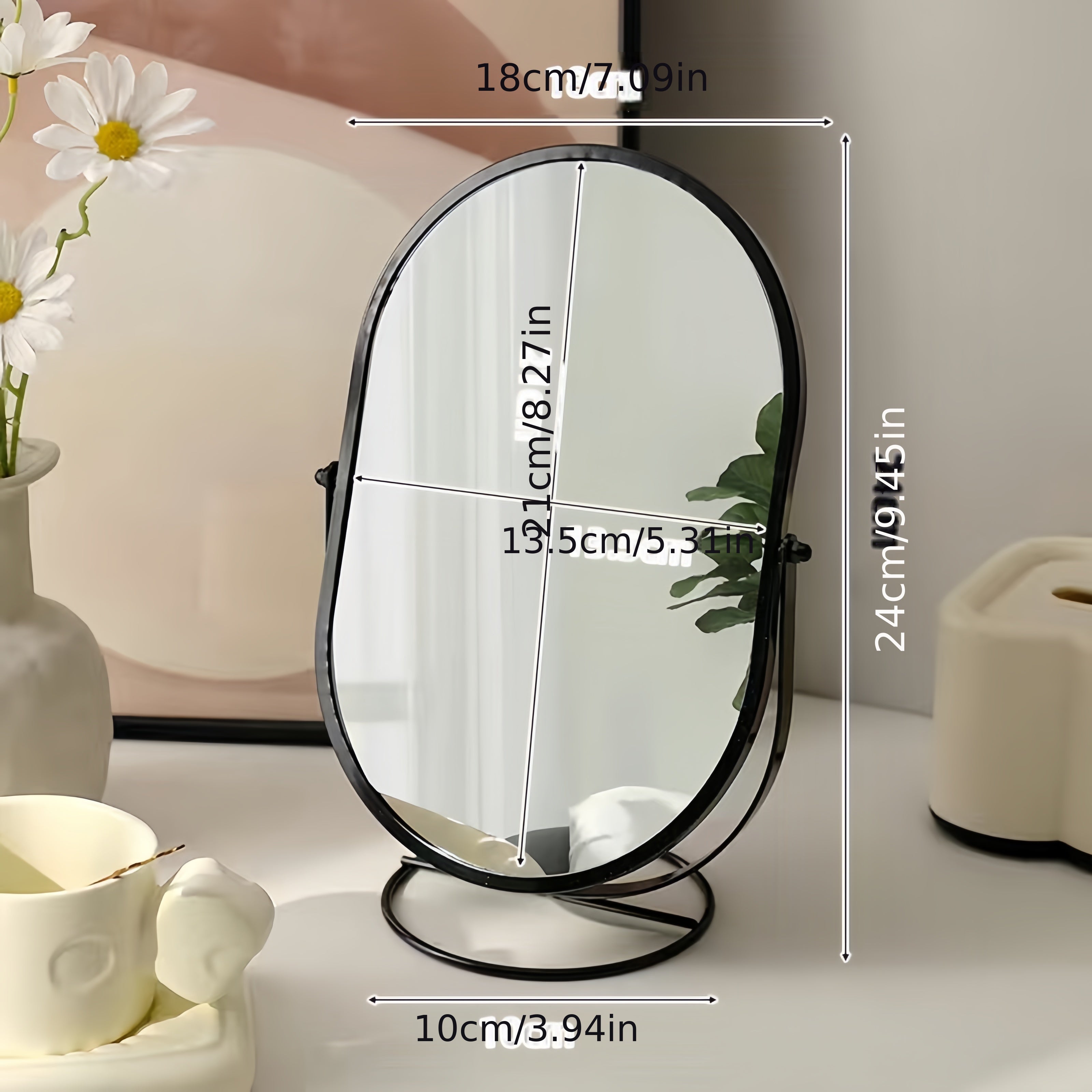 360° Roterende Make-up Spiegel – IJzeren Frame, Compact en Draagbaar, Geen Stroom Nodig