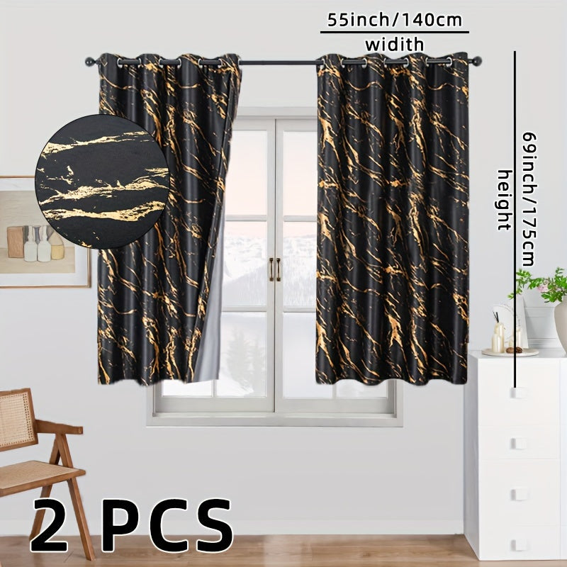 2 Stuks Gouden Folie Gedrukt Marmer Verduisterende Gordijnen - Privacy Raambekleding voor Woonkamer en Slaapkamer