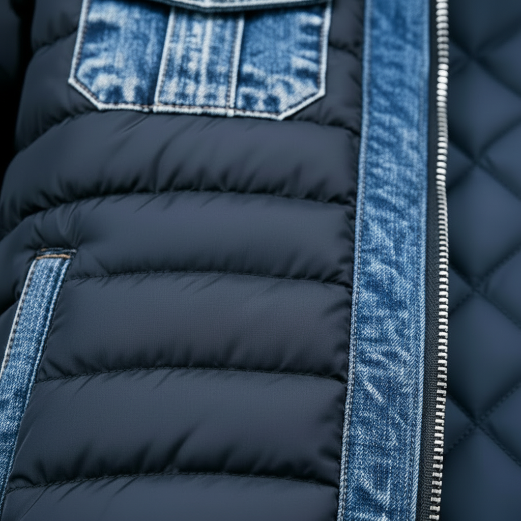Mens Jacket Denim Quilt Padded Modern