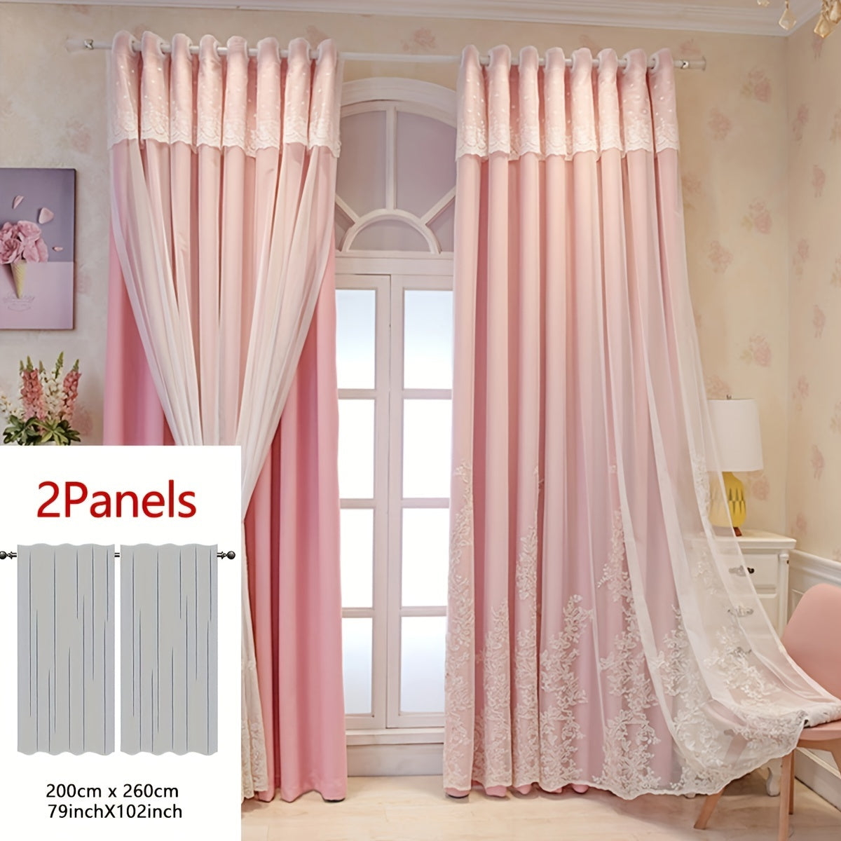 2 Pezzi Tenda Ricamata con Fate Elfiche - Pannelli di Tenda Traslucidi con Tessuto Integrato e Anelli