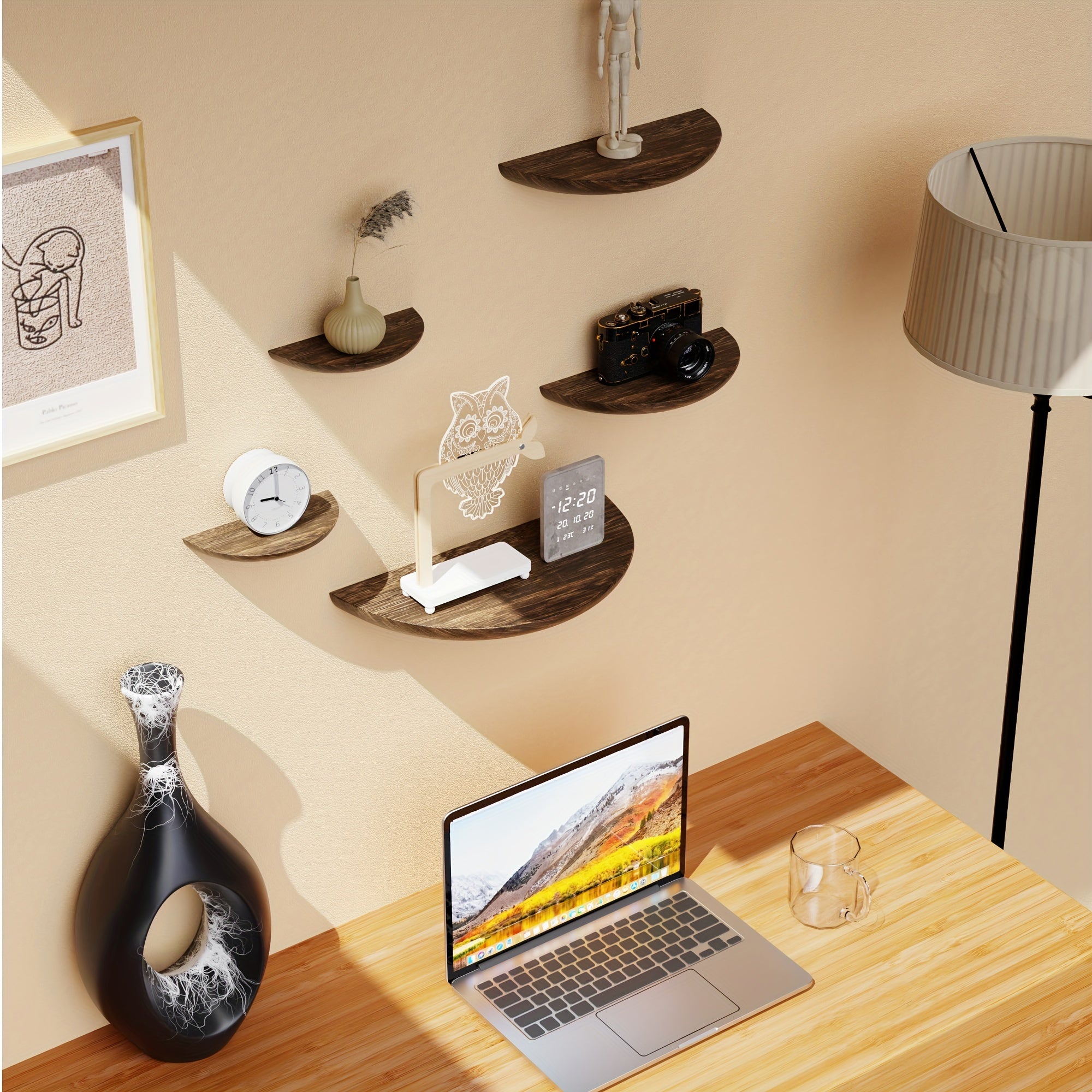 WoodArc - Set of 2 Half-Round Wooden Floating Shelves for Wall Decoration and Storage