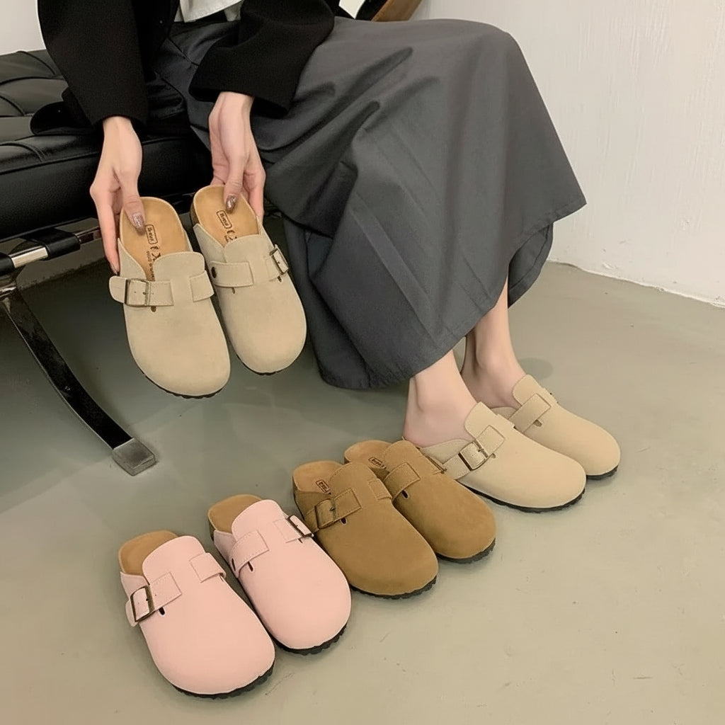 Pantoffels Dames Suede Clogs Kurk Zool Verstelbaar Comfort