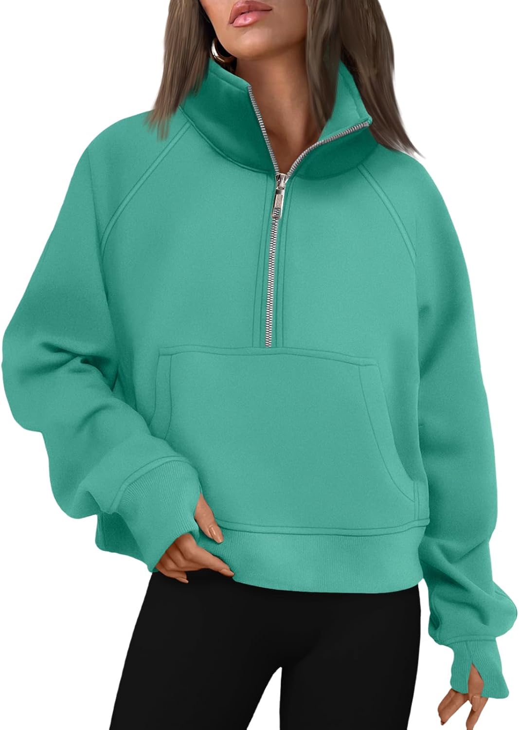 Vrouwen Half Zip Cropped Pullover Hoodie Herfst Mode Comfort