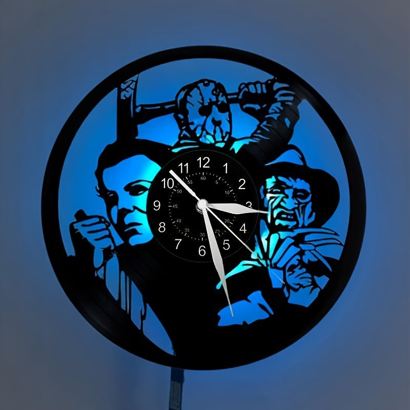 VinylHorror - Style Horror Theme Wall Clock, Vinyl Record