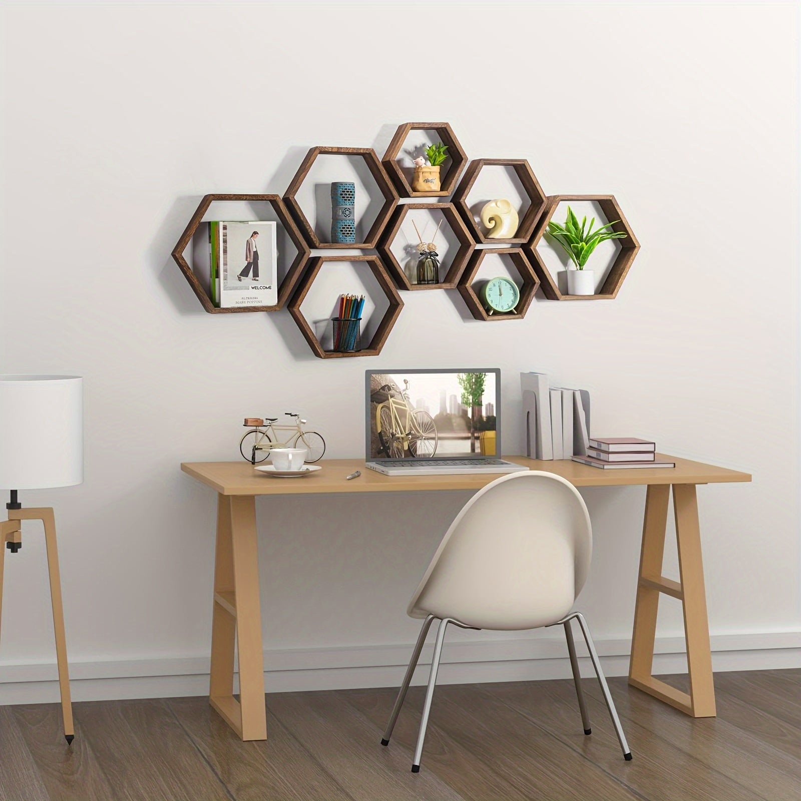 HexaWood - 3 Stuks Houten Zeshoekige Zwevende Wandplanken voor Keuken, Woonkamer & Slaapkamer