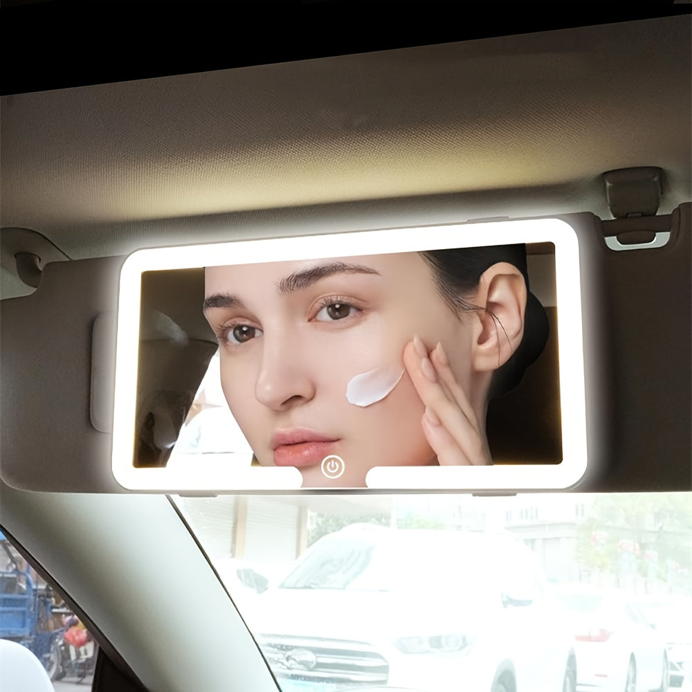 Car Sun Visor Makeup Mirror with 3 Light Modes – Adjustable LED, USB Rechargeable, Portable Design