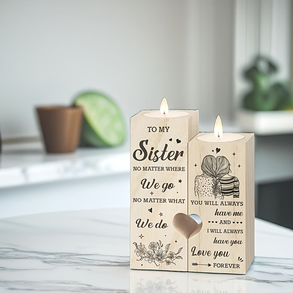 Hartvormige Houten Kaarsenhouder – Cadeau Voor Zussen, Kerst, Verjaardag, Bedankt Cadeau