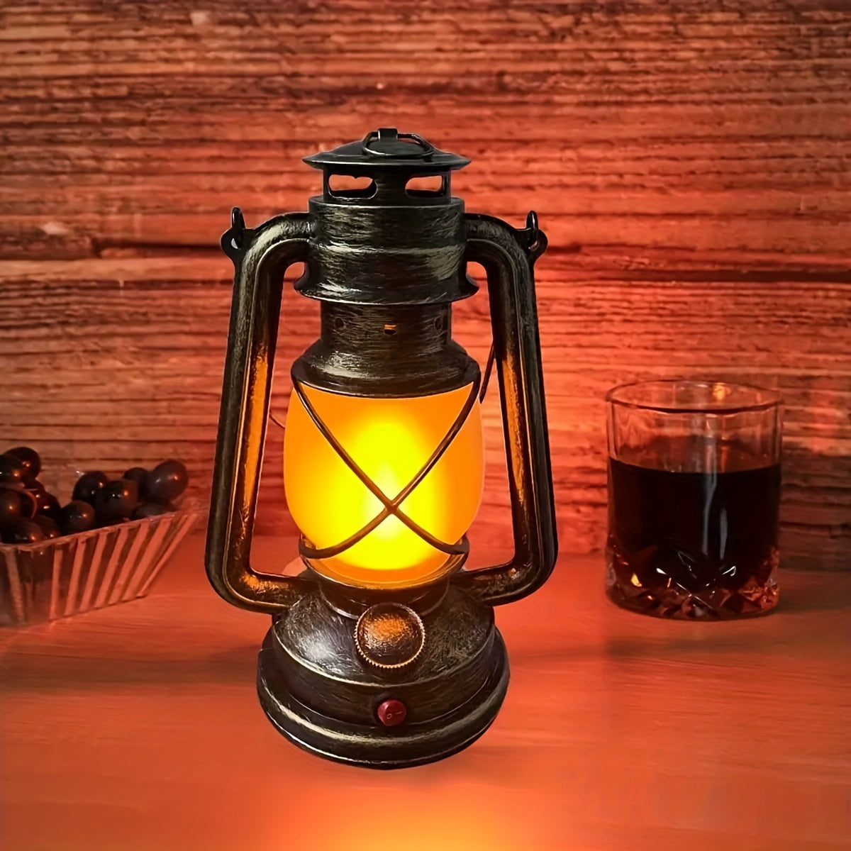 Retro Lantern - Rechargeable LED Lantern with Flame Light Effect, Antique Copper Finish