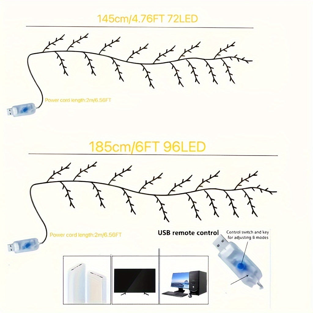 WillowLicht - 1 Stuk 72/96 LED Buigbare Wilgentak Verlichting met 8 Lichtmodi