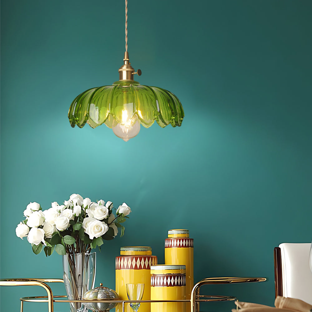 BrassBloom - Vintage Hanglamp van Glas en Messing voor Woonkamer en Eetkamer