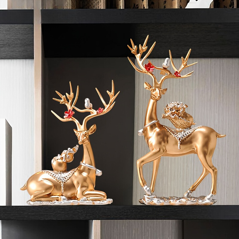 DeerDecor - 2-Delige Vintage Kerst Herten Figuurtjes Set