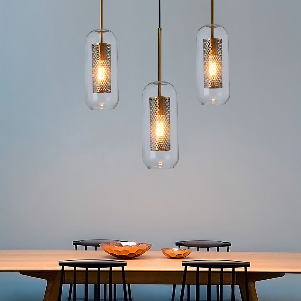 GoldenGlow - Industrial Vintage Pendant Lamp with Glass Dome and Golden Accent
