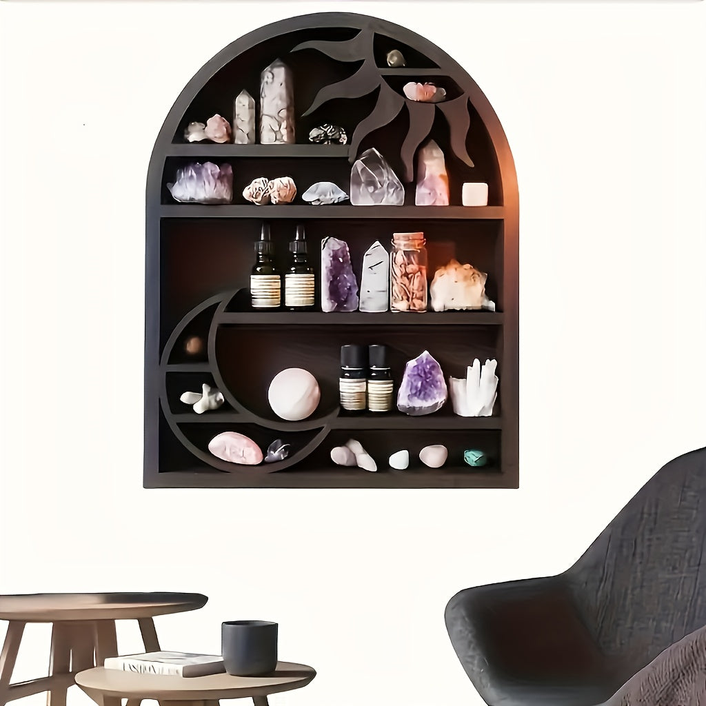Bohemian Maan & Zon Houten Wandrek - Decoratieve Kristallen Houder