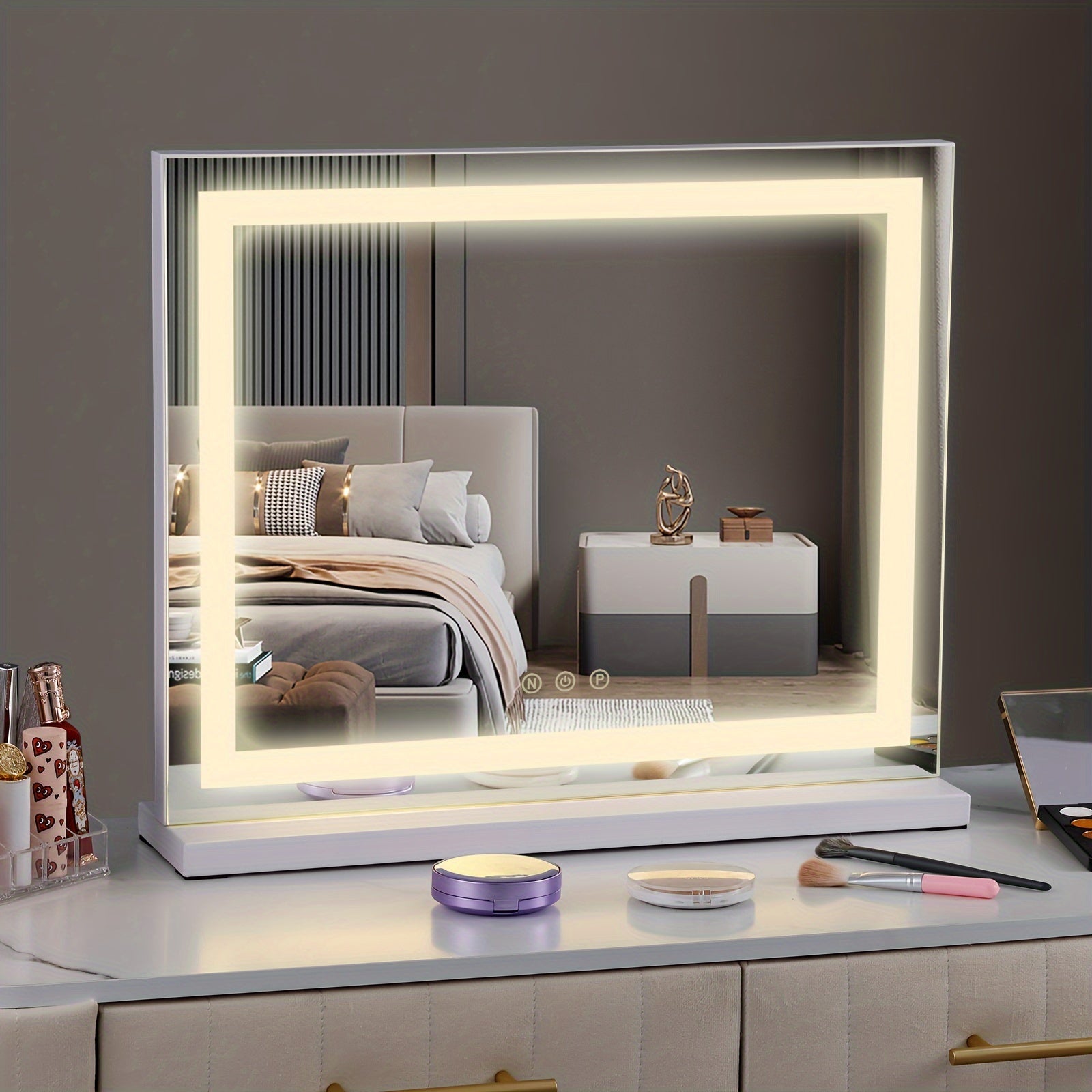 LED Make-up Spiegel – Horizontale Lichtstrip, Slimme Touchbediening, USB-Aangedreven, Draagbare Glowing Spiegel