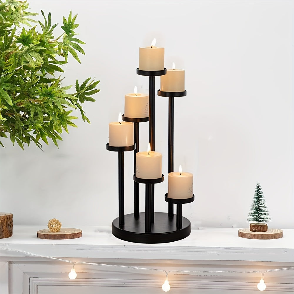 Elegant Black Candlestick Table Decoration – 5-Pillar Candle Holder for Weddings, Parties, Dinner Tables