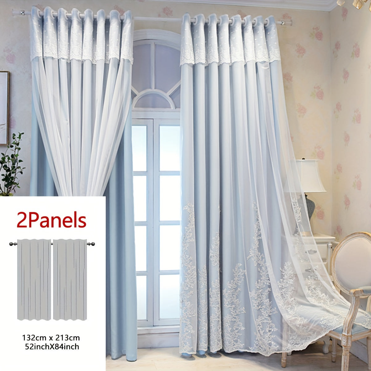 2 Pezzi Tenda Ricamata con Fate Elfiche - Pannelli di Tenda Traslucidi con Tessuto Integrato e Anelli