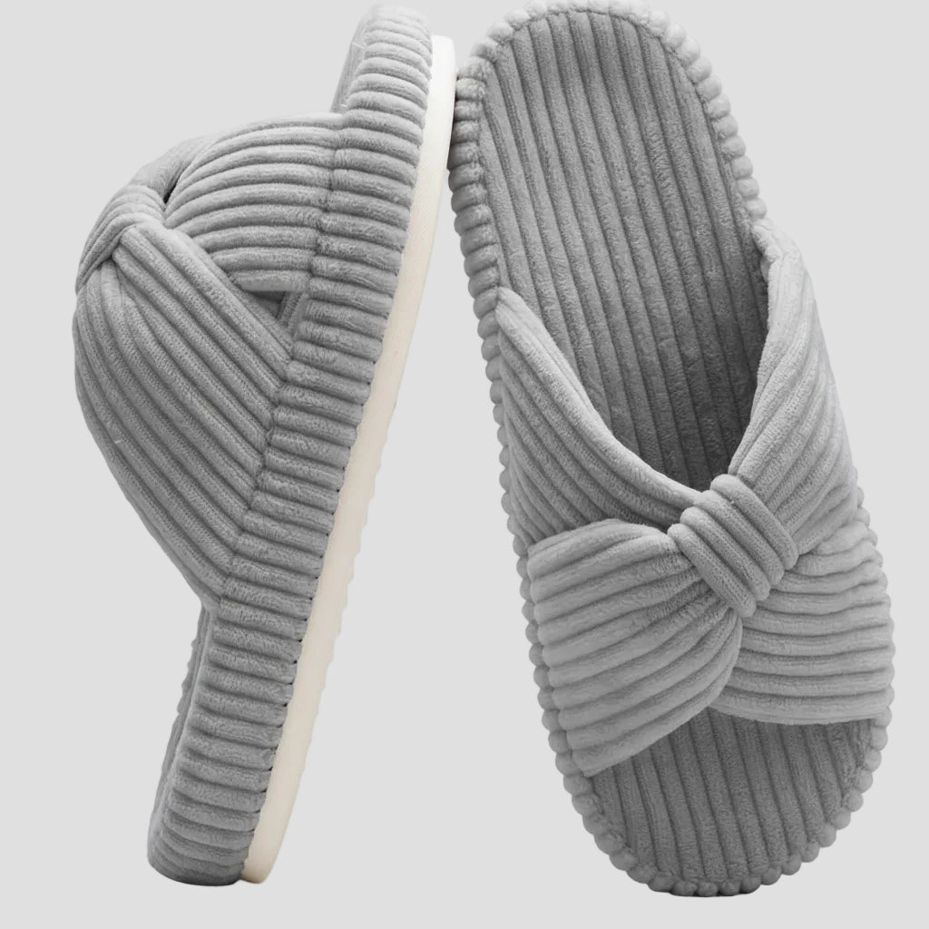 Slippers Dames Corduroy Kruisband Strik Memory Foam