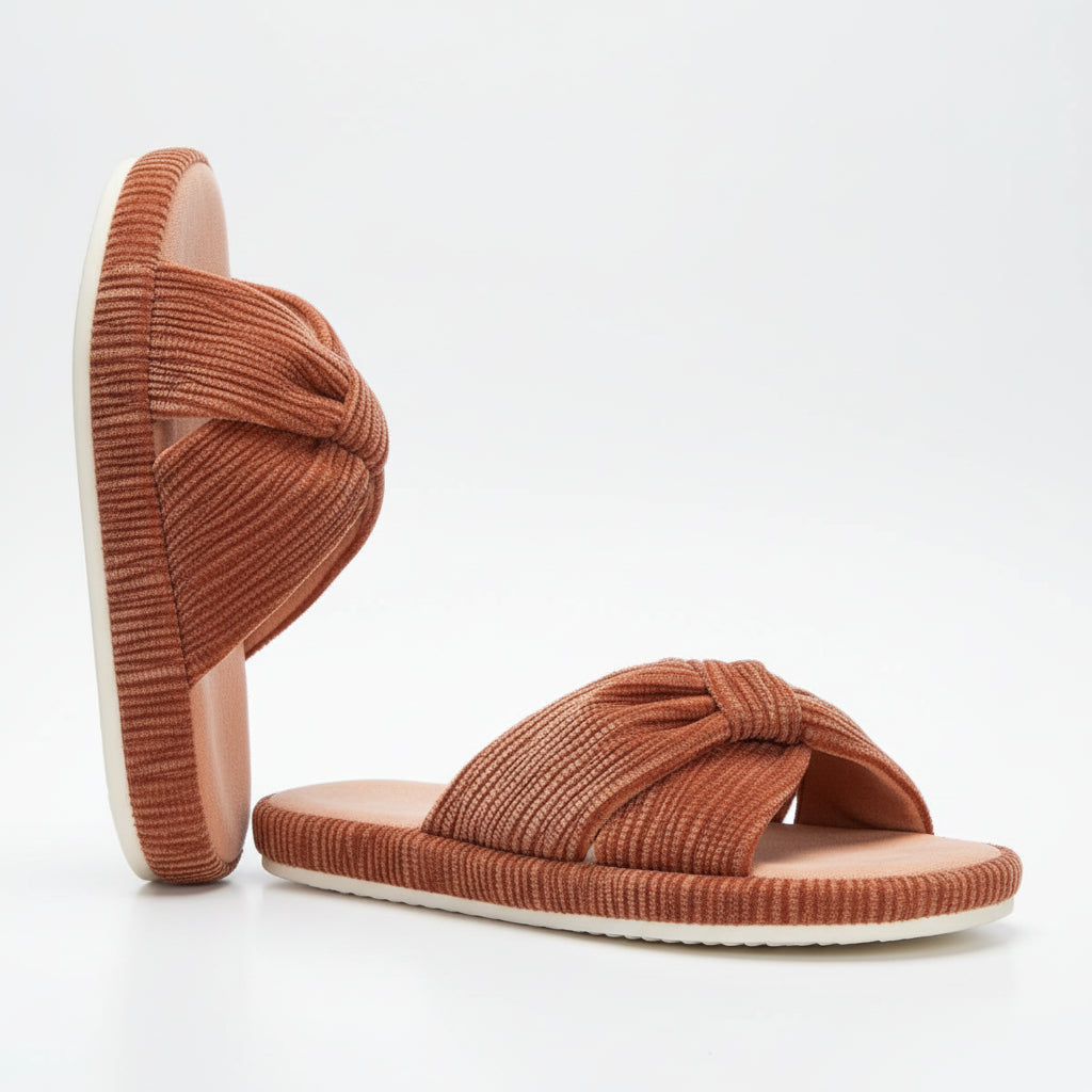 Slippers Dames Corduroy Kruisband Strik Memory Foam