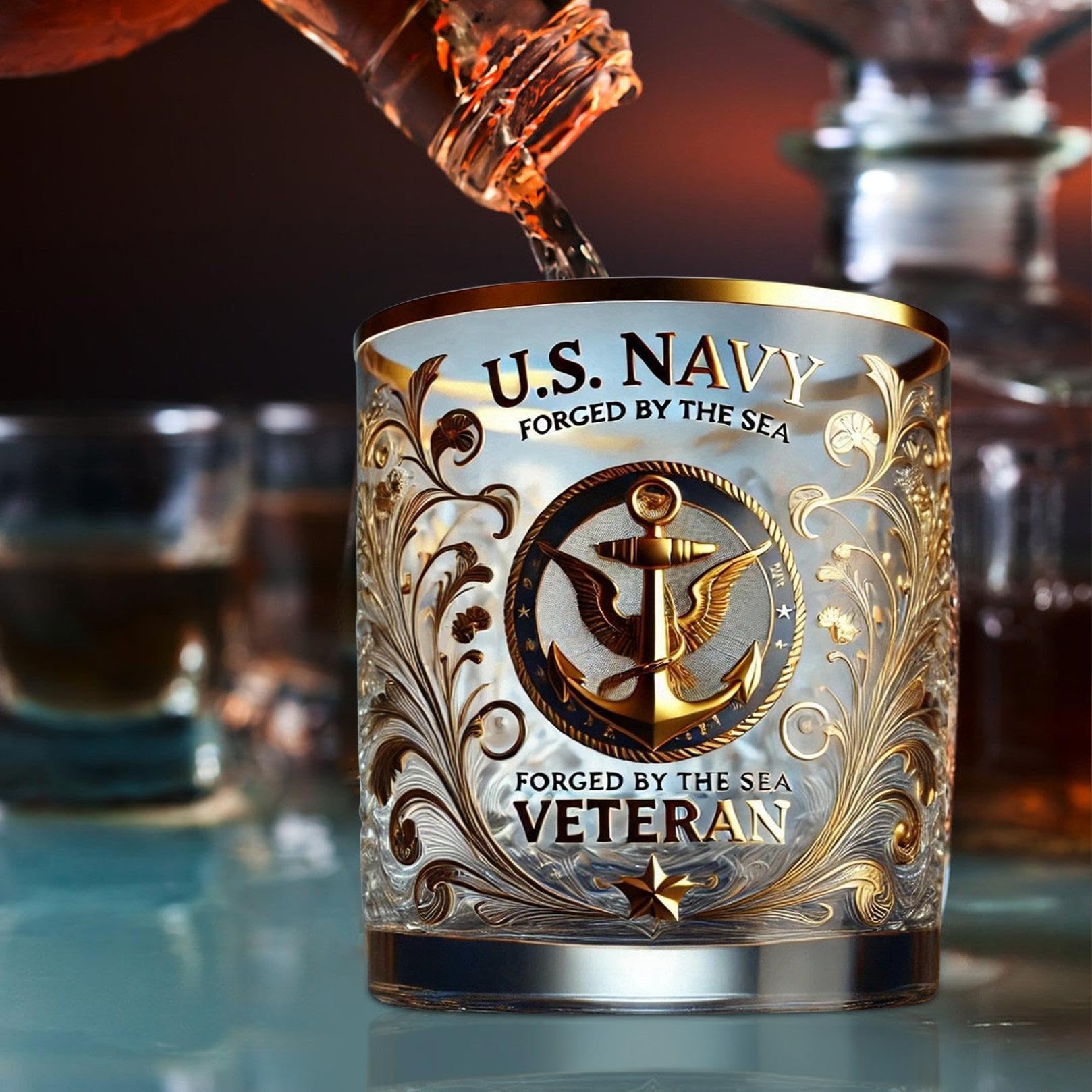 Copo Comemorativo para Veteranos em Cristal Dourado para Whisky