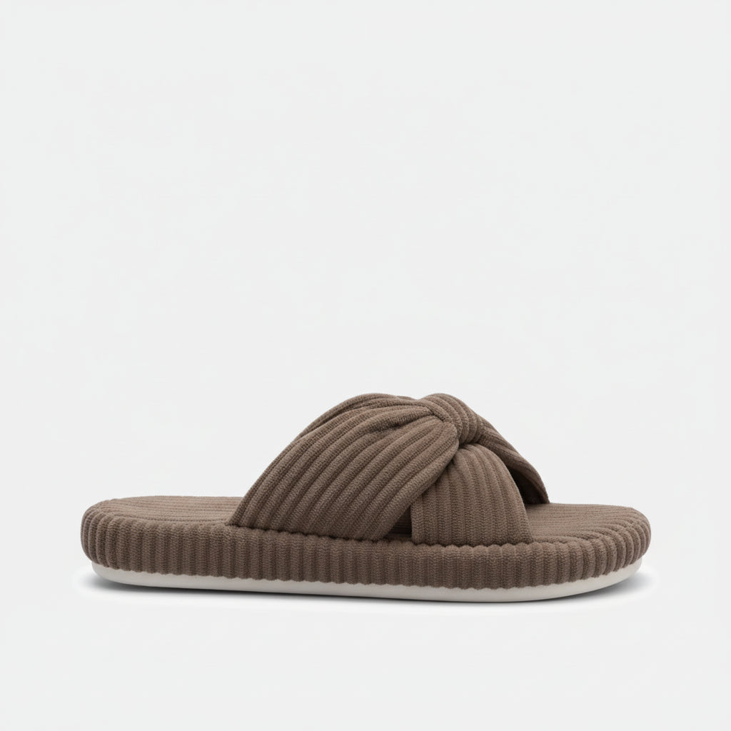 Slippers Dames Corduroy Kruisband Strik Memory Foam
