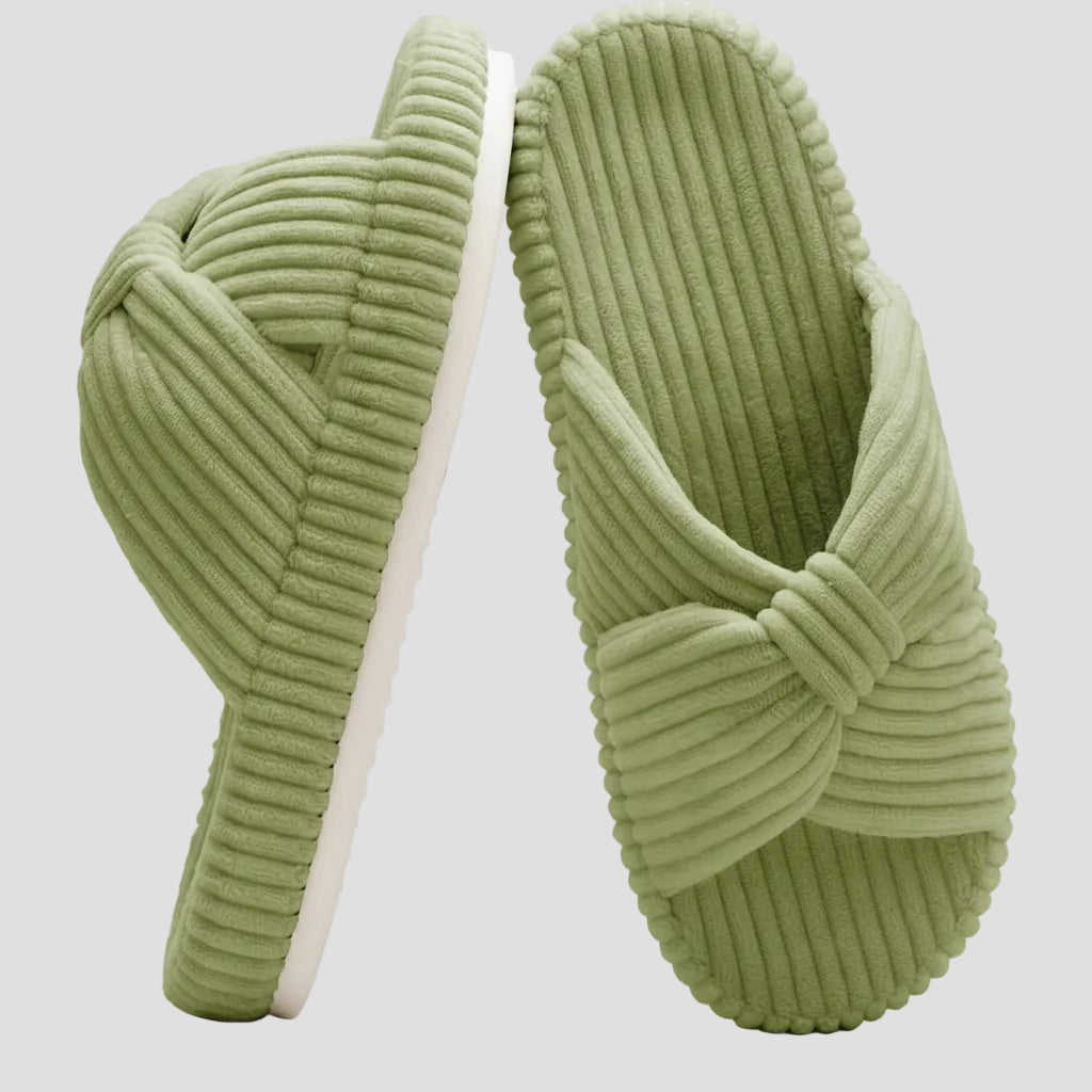 Slippers Dames Corduroy Kruisband Strik Memory Foam