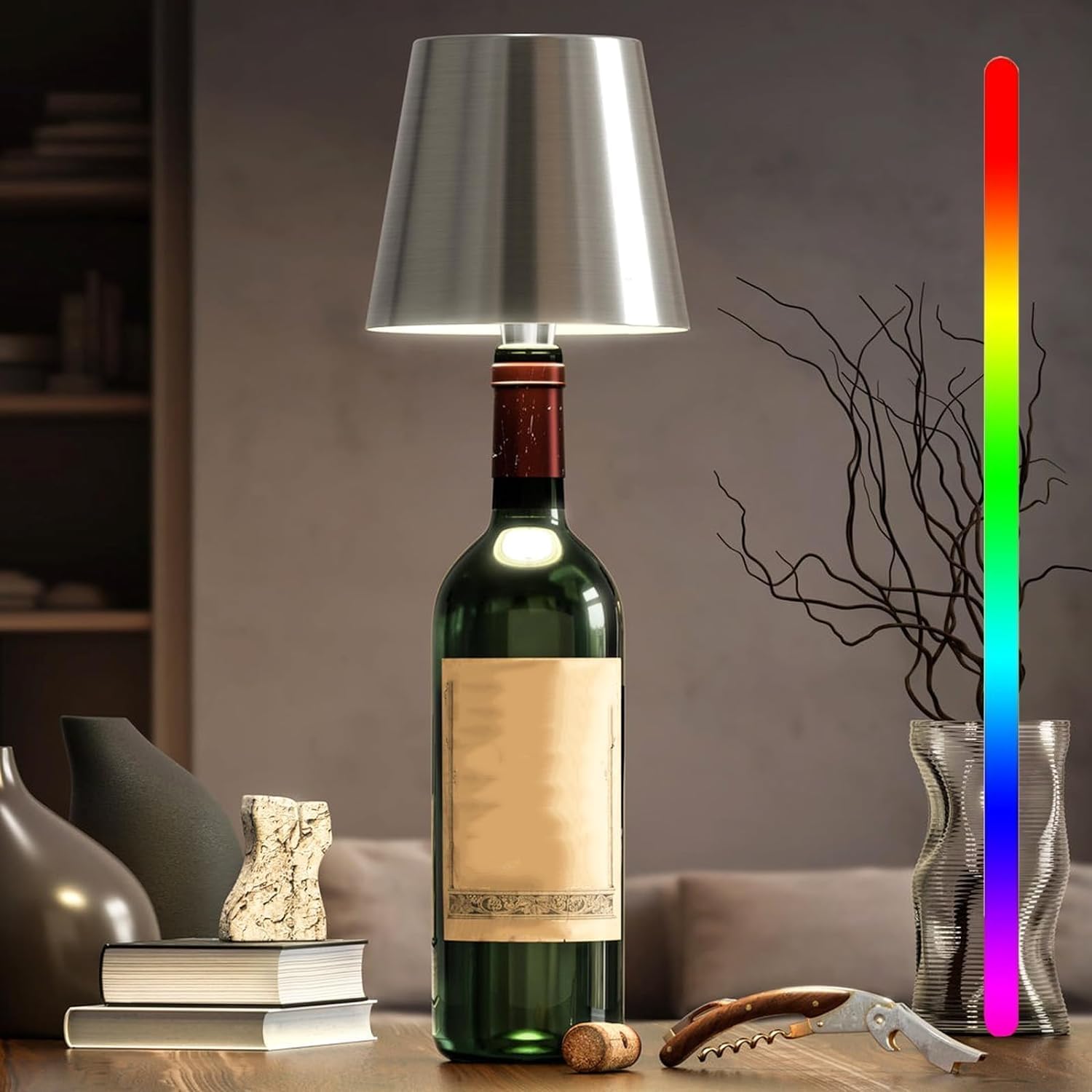 GlowBottle - LED Fleslamp met Dimbare Touchbediening, Draadloos & Oplaadbaar