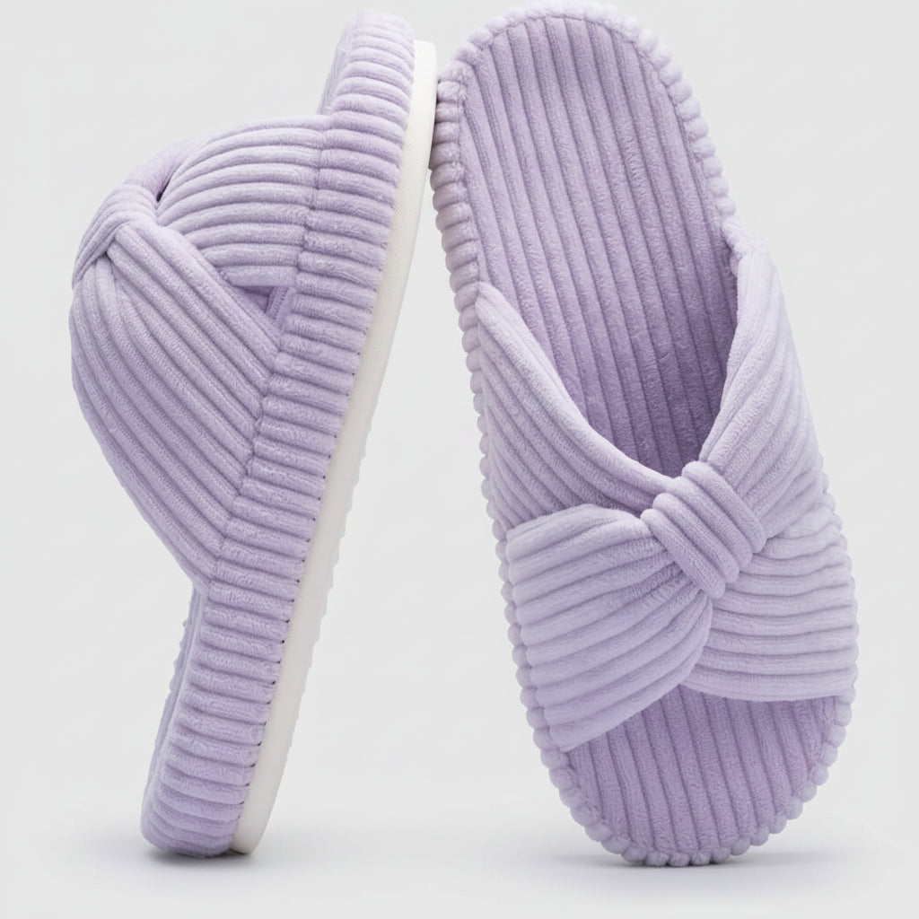 Slippers Dames Corduroy Kruisband Strik Memory Foam