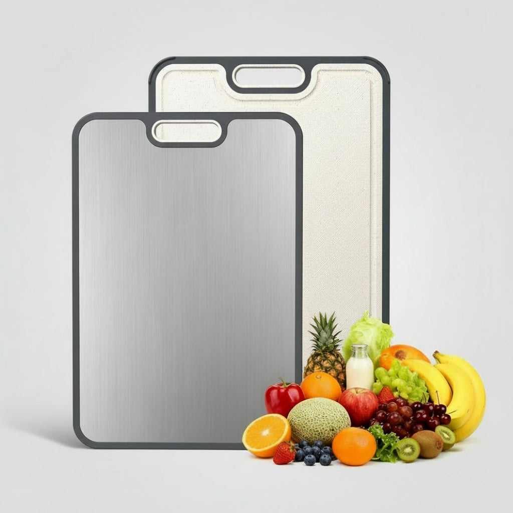 Tábua de Cortar Cozinha Dupla Face Titânio PP com Canaleta para Sumo