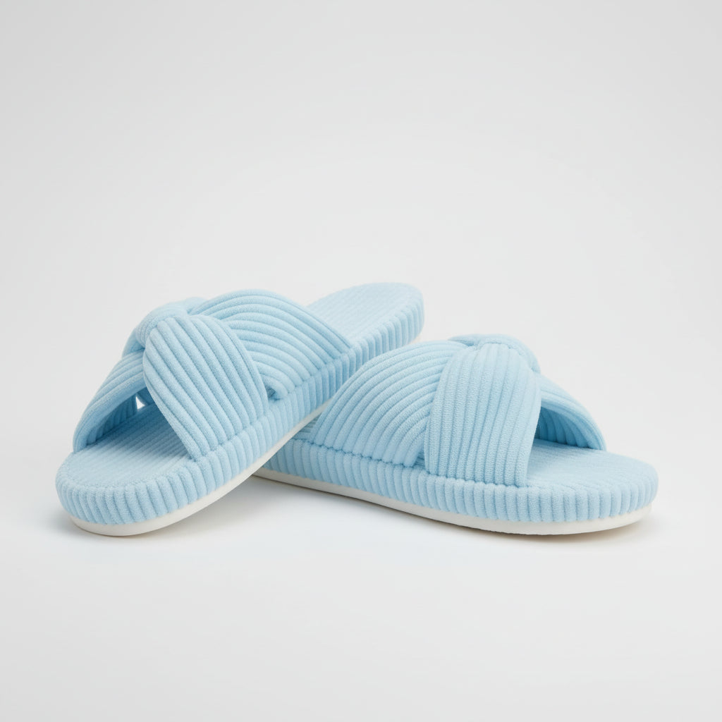 Slippers Dames Corduroy Kruisband Strik Memory Foam